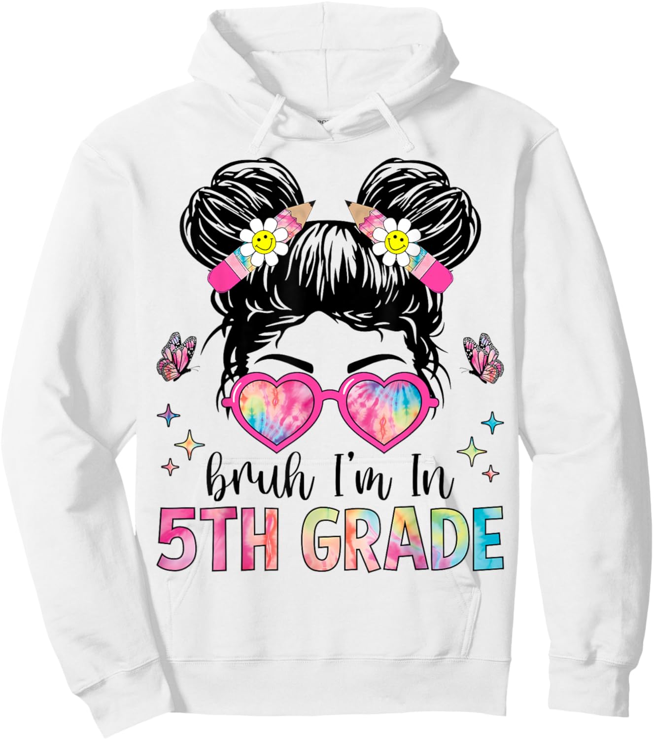 Bruh I'm In 5th Grade Messy Bun Back to School 5th Grade Hoodie - Hoodie | White
