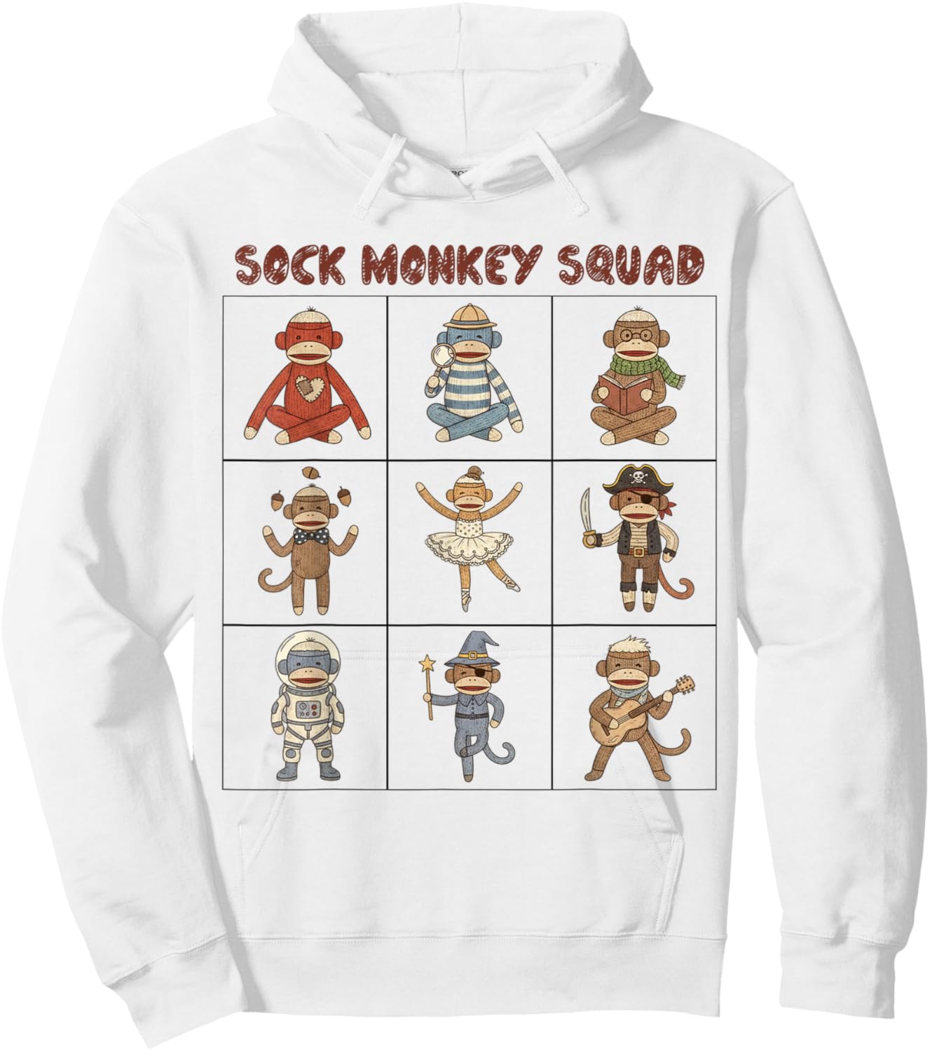 Sock Monkey Grid Graphic - Retro Vintage Sock Monkey Lovers Hoodie - Hoodie | White