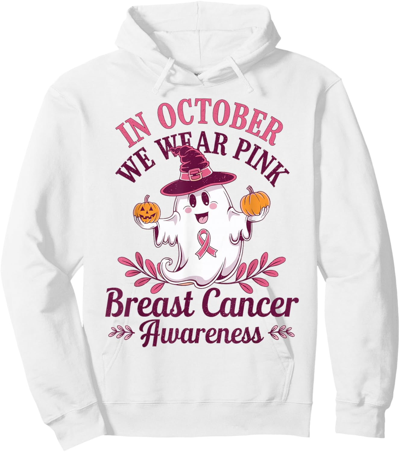 In October We Wear Pink Breast Cancer Awareness Pumpkins Hoodie - Hoodie | White