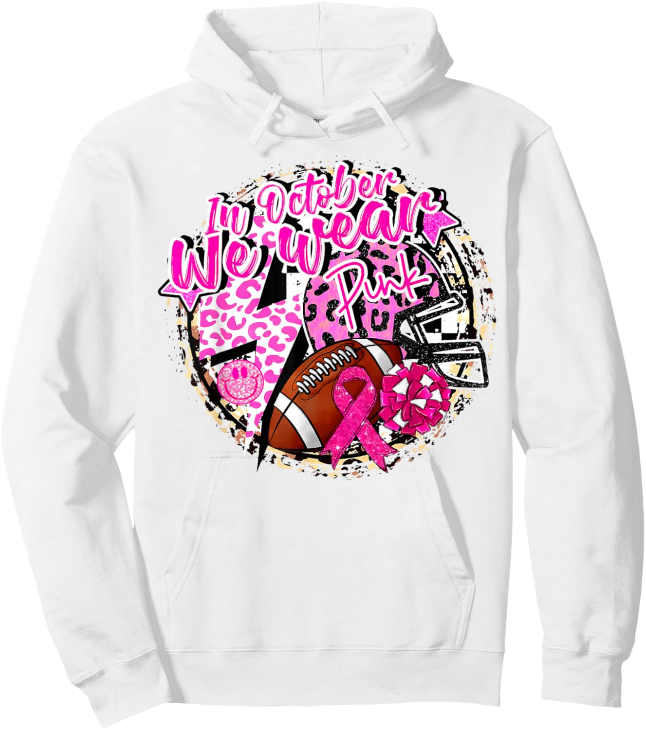 in October We Wear Pink Football Breast Cancer Cheer Mom Hoodie - Hoodie | White