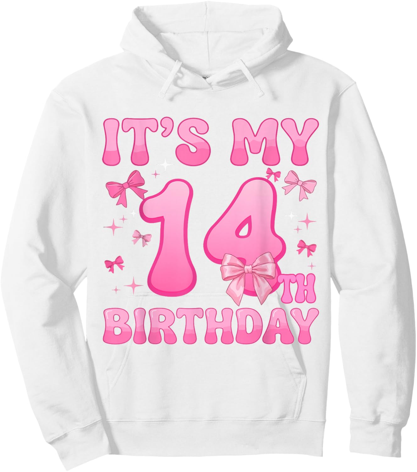 14th Birthday Shirt Girls Coquette Bow 14 Year Old Birthday Hoodie - Hoodie | White