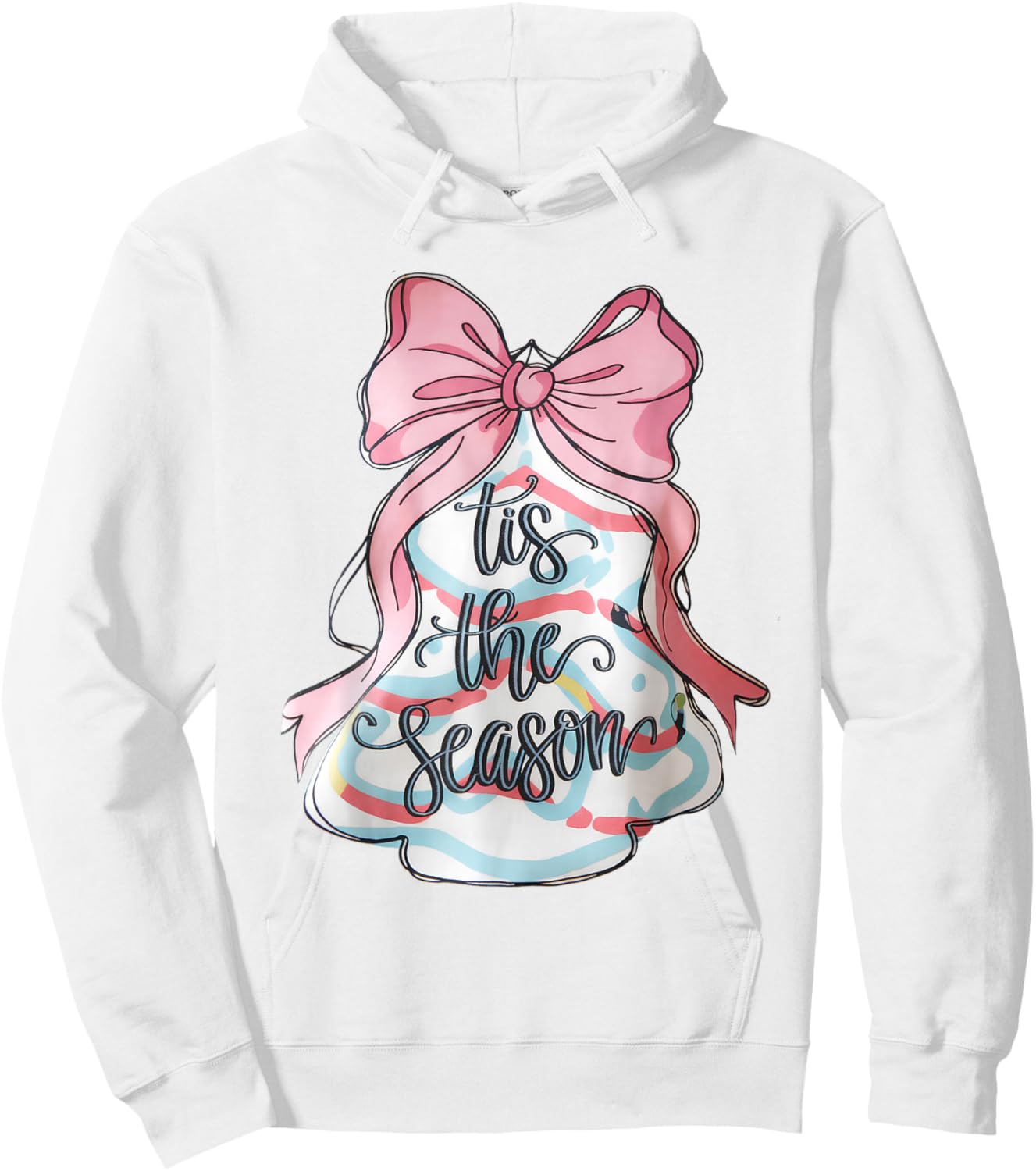 Funny Christmas Outfit Women Kids Pink Christmas Tree Cake Coquette Bow Xmas Pajamas Funny Hoodie - Hoodie | White