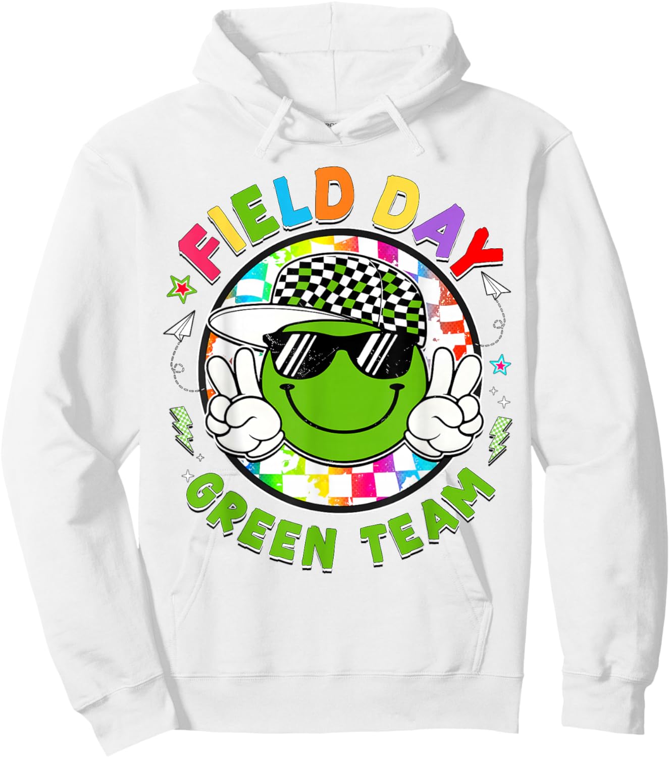 Field Day Green Team Smile Face Peace Sign Men Women Kids Hoodie - Hoodie | White