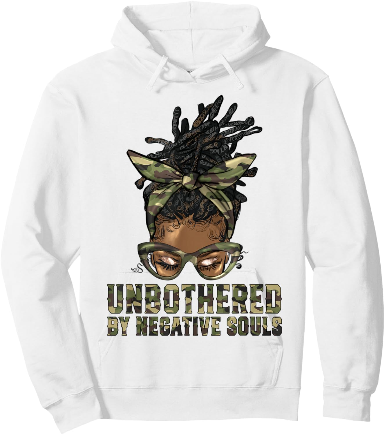 Loc'd Hair Messy Bun Black Woman Girl Camo Unbothered Hoodie - Hoodie | White