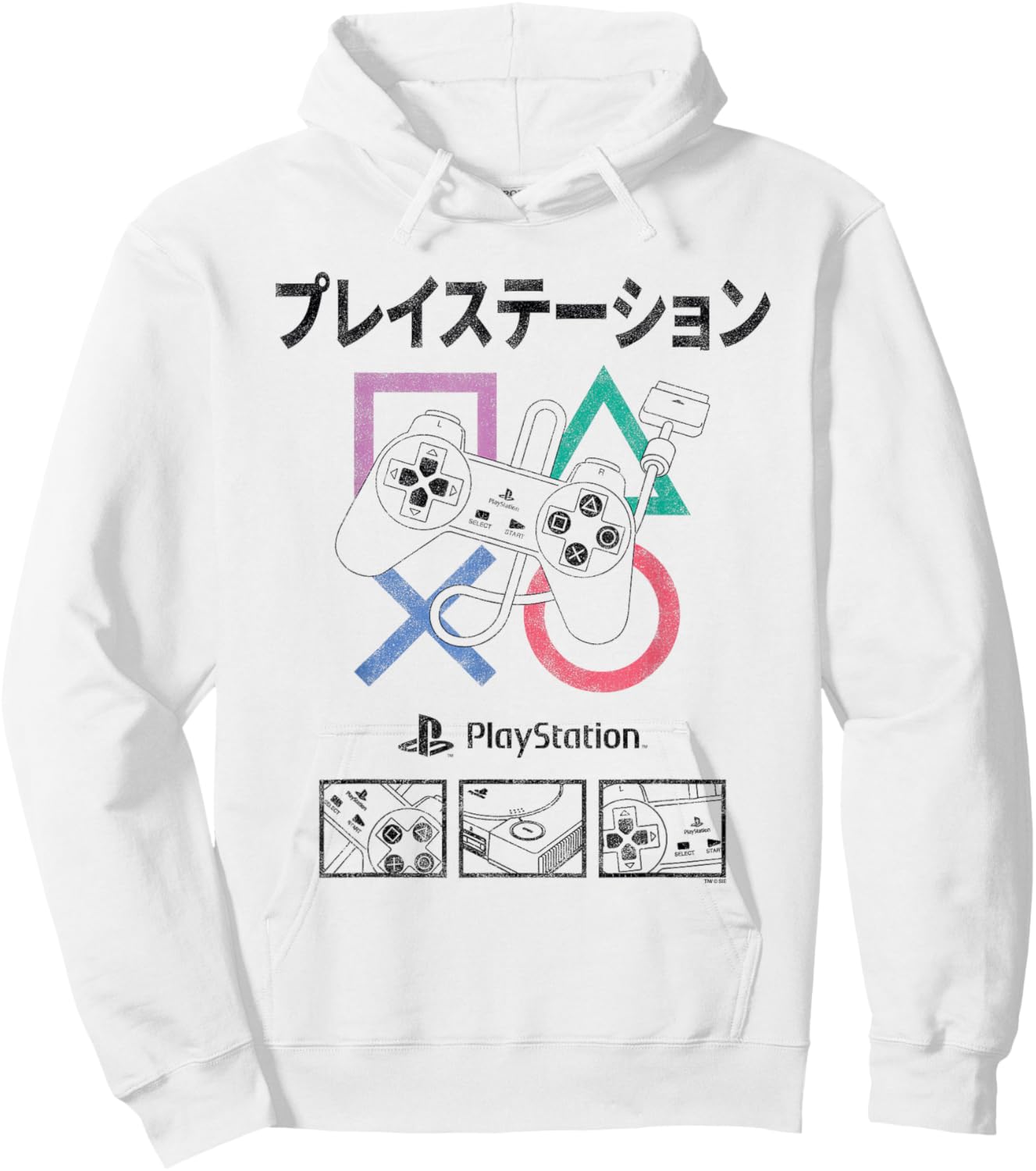 PlayStation Controller Detail Grid Kanji Logo Video Game Hoodie - Hoodie | White