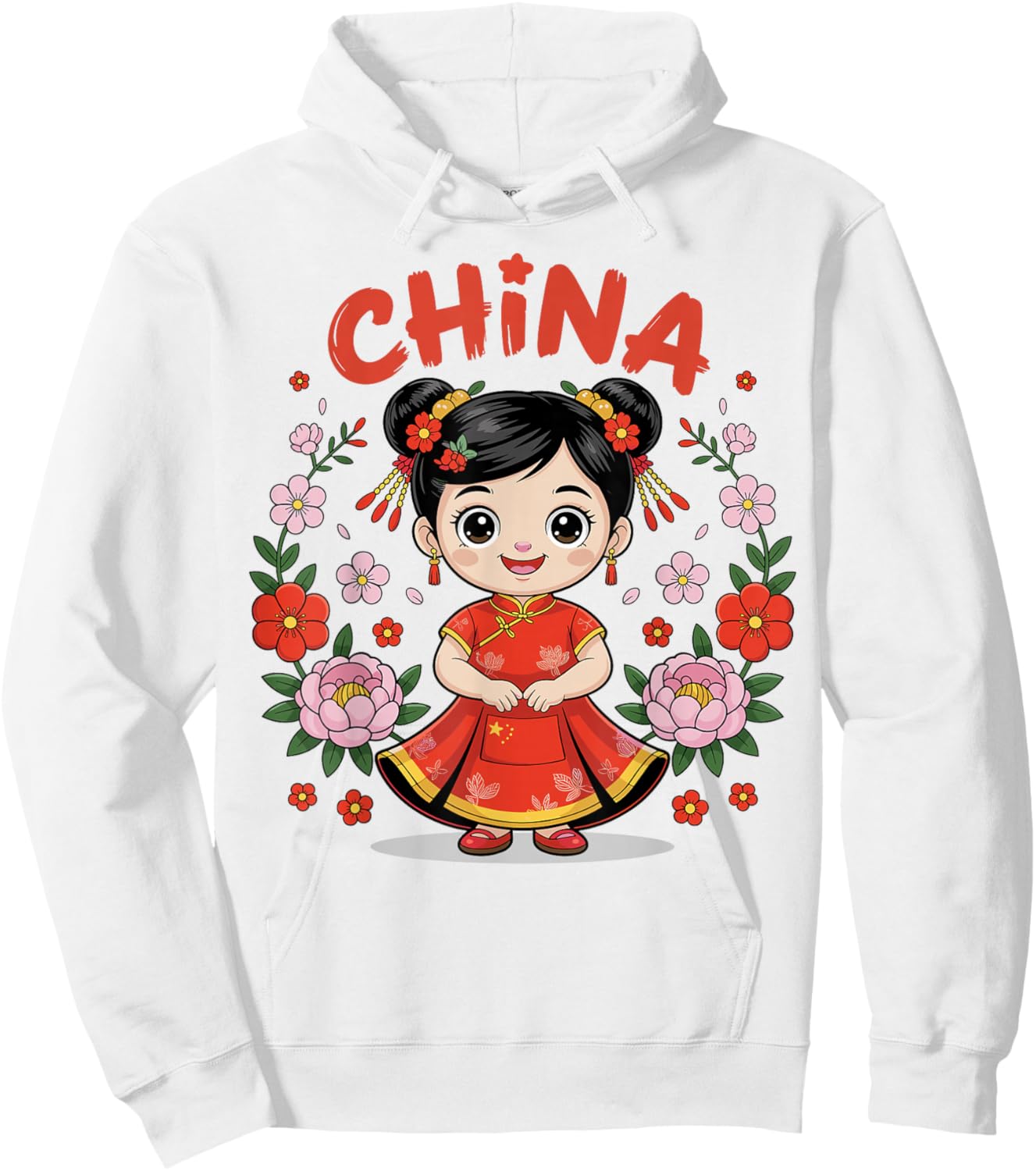 China Flag Culture Pride Chinese Cute Girl Traditional Dress Hoodie - Hoodie | White
