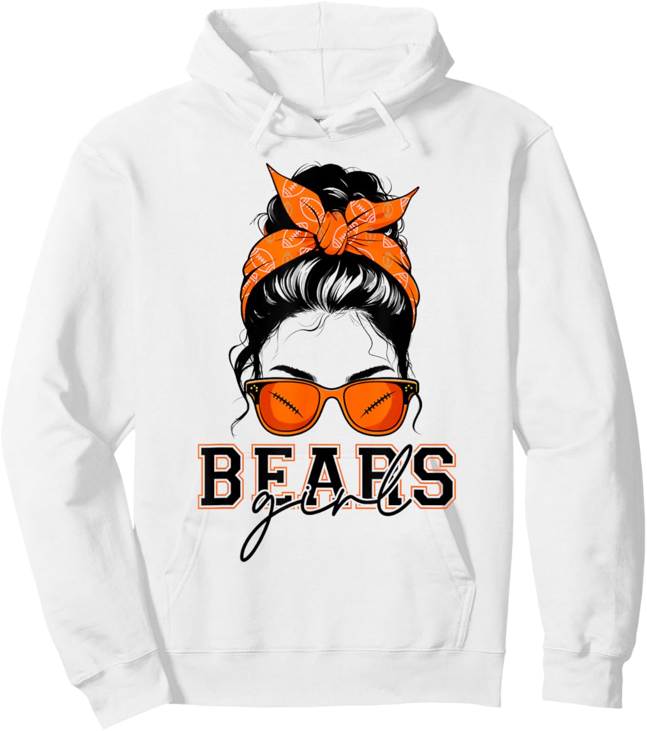 Bears Girl Messy Bun Sports Fan Team Athletic Spirit Hoodie - Hoodie | White