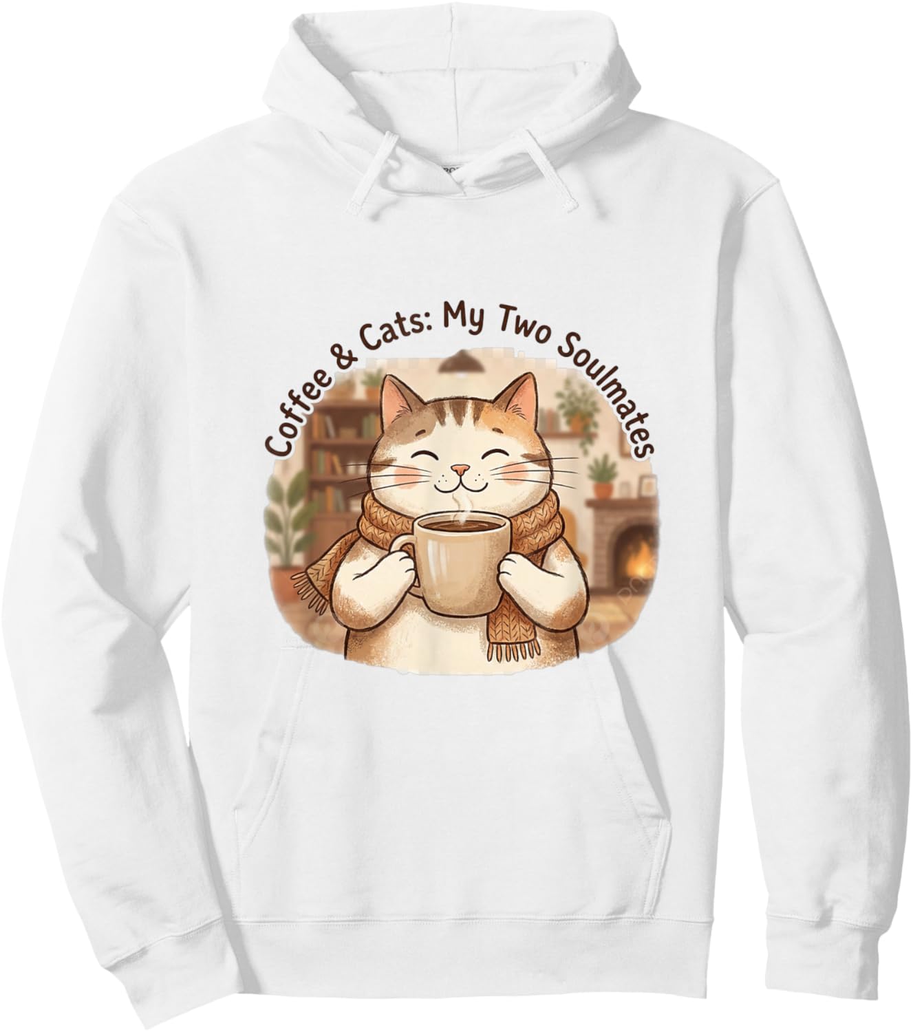 Coffee & Cats Soulmates Kawaii Cat Mug Design Hoodie - Hoodie | White