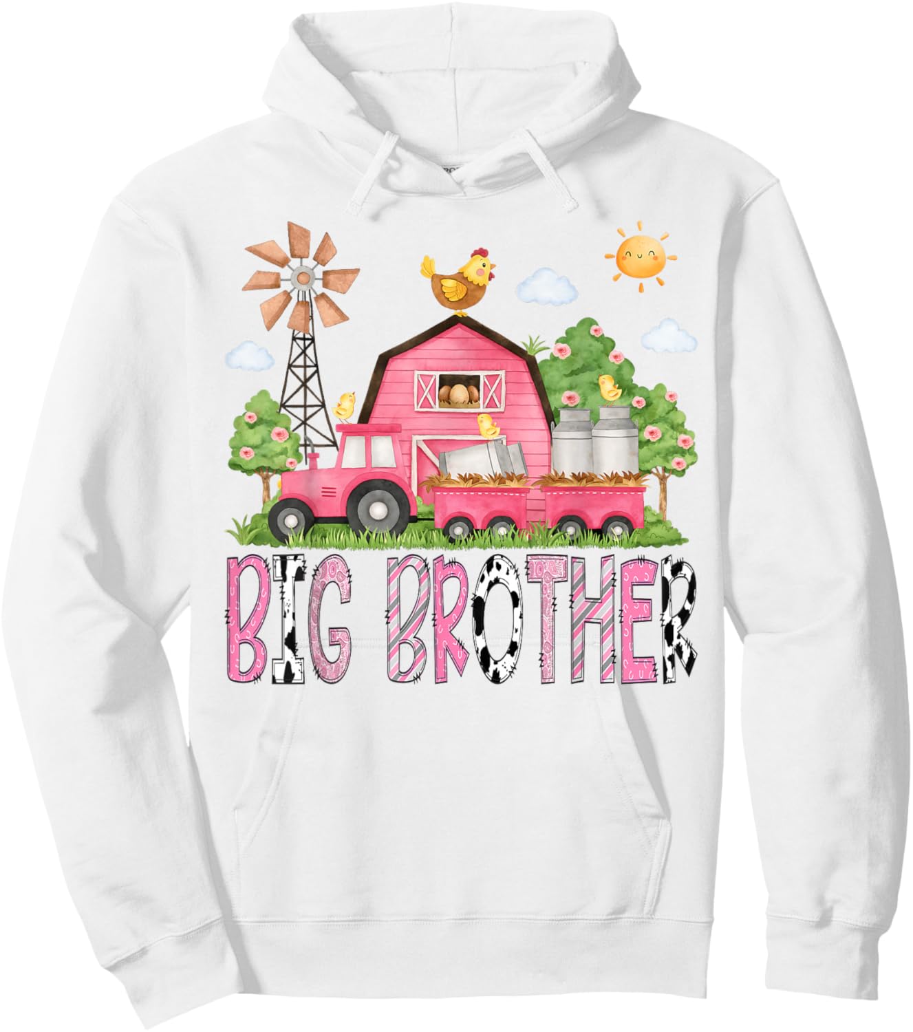 Big Brother Birthday Girl Matching Pink Farm Cow Family Hoodie - Hoodie | White