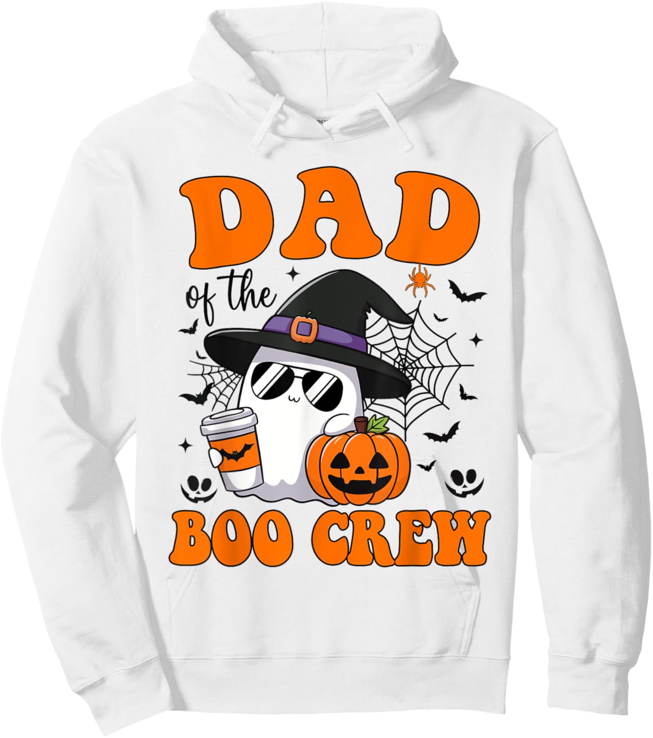 Dad Boo Crew Groovy Ghost Matching Family Halloween Hoodie - Hoodie | White