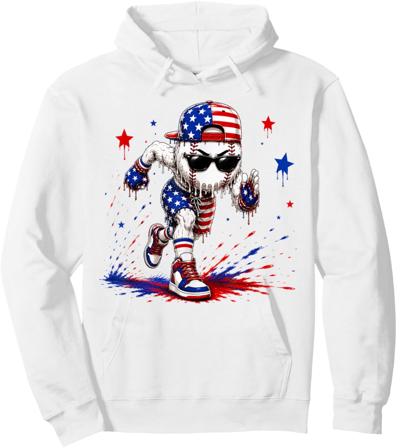 4th of July Baseball Drip Shirt Boys Kids Patriotic USA Flag Hoodie - Hoodie | White