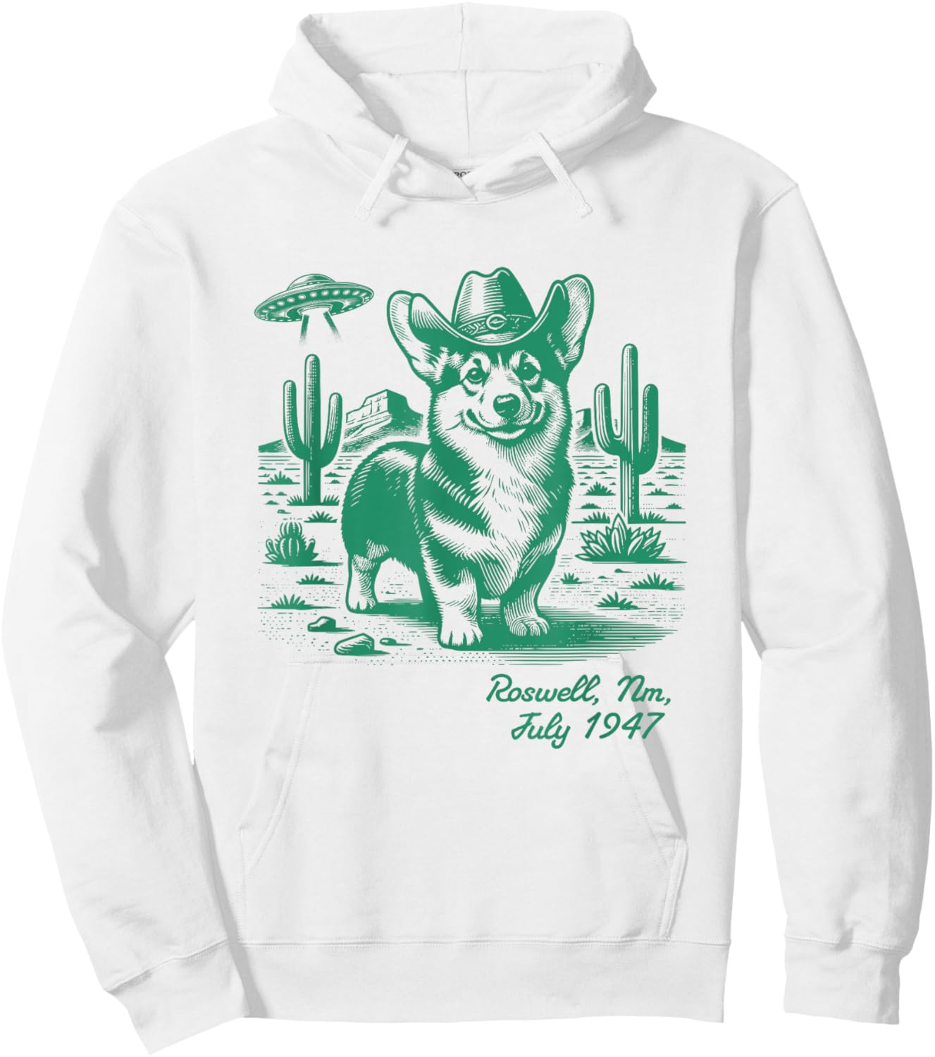 Corgi Cowboy Cowgirl UFO Retro Western Country Dog Mom Hoodie - Hoodie | White