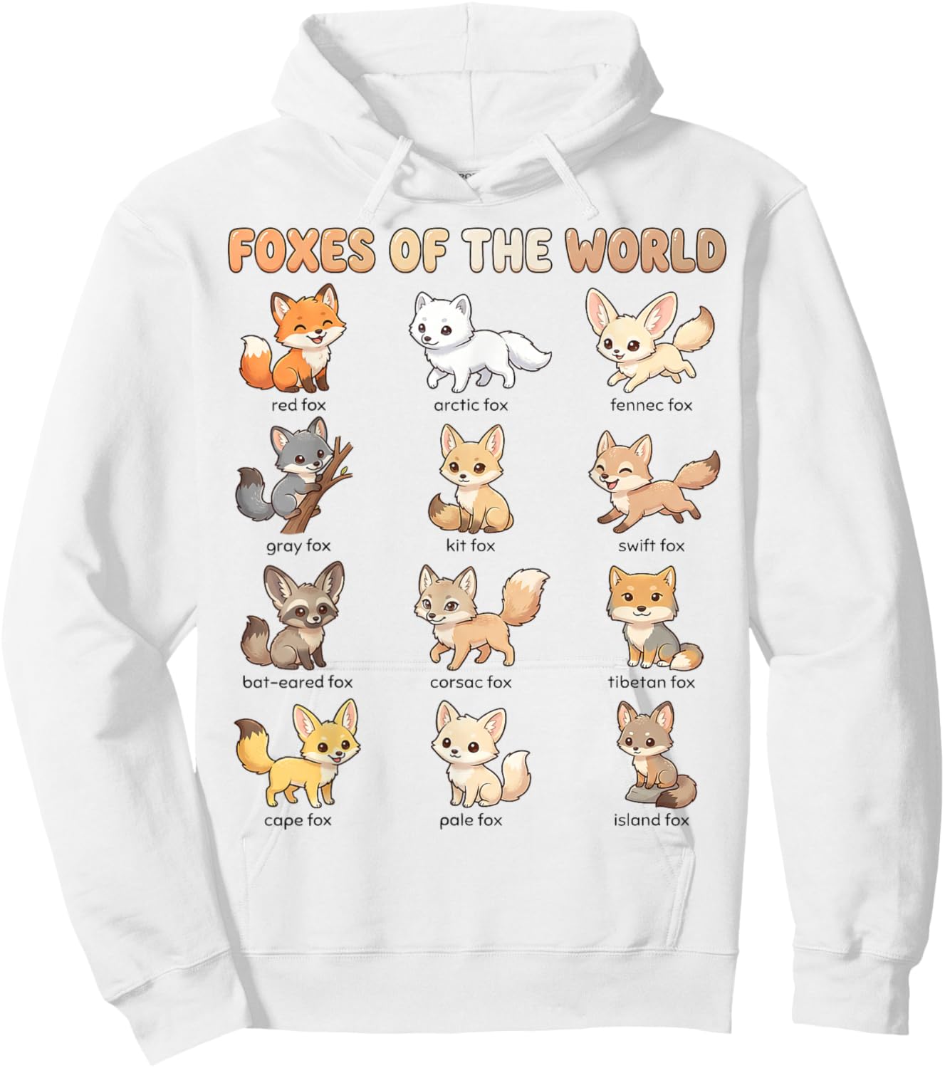 Foxes of the World Names Chart for Kids Cute Fox Species Hoodie - Hoodie | White