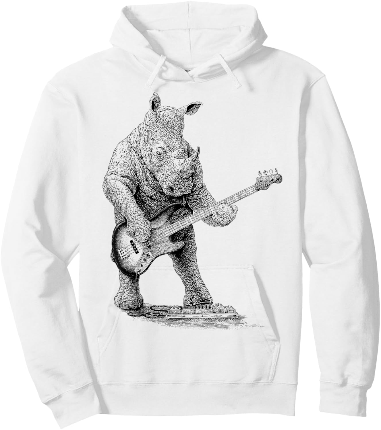 Vintage Rhinoceros Playing Bass Rhino Bass Guitar Funny Hoodie - Hoodie | White