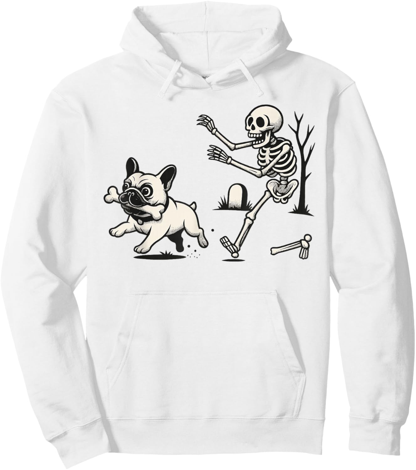 Halloween French Bulldog Skeleton Spooky Humor Funny Dog Hoodie - Hoodie | White