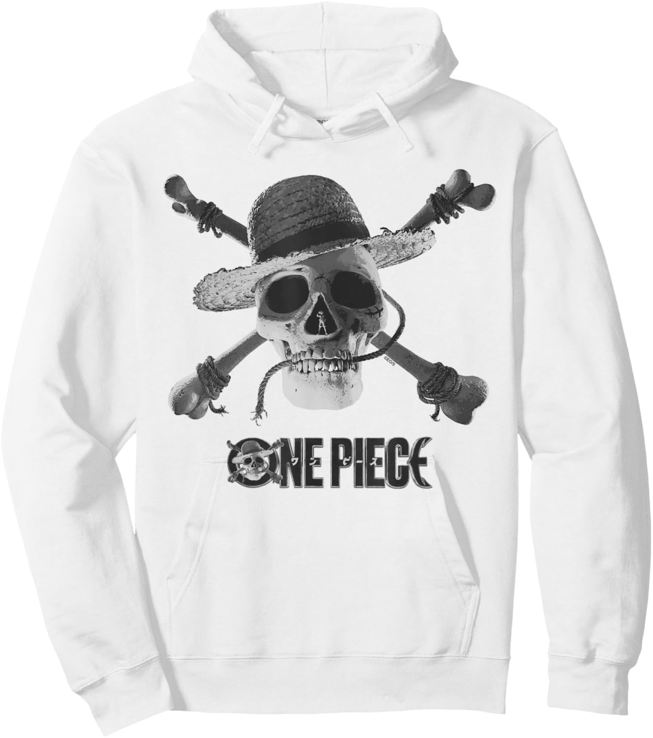 One Piece Mono Skull & Logo Hoodie - Hoodie | White