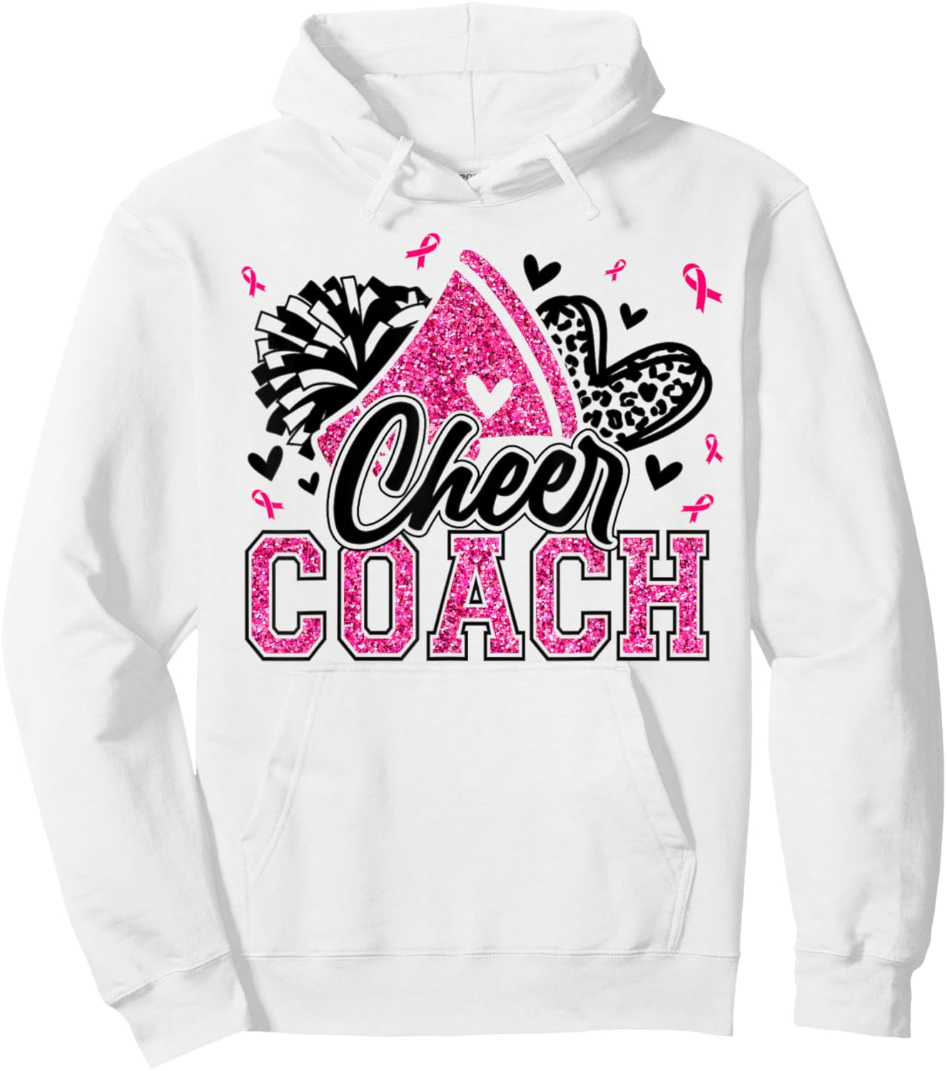 Football Cheer Coach Pink Ribbon Breast Cancer Awareness Hoodie - Hoodie | White