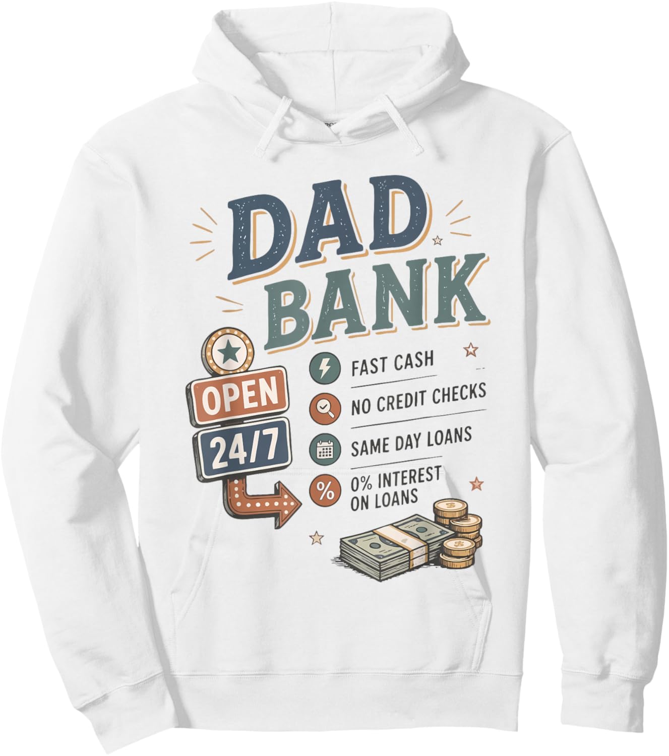 Vintage Retro Dad Bank Fathers Day Funny Bank of Dad Life Hoodie - Hoodie | White