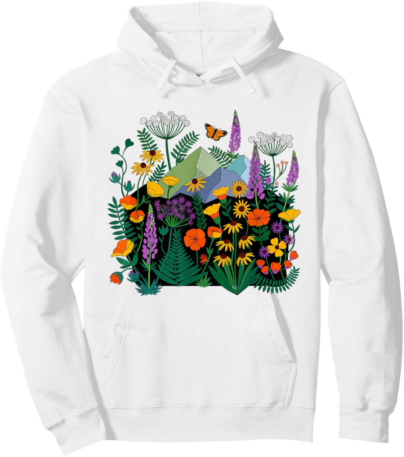 Pressed Botanical Wildflower Collection Lupine Poppy Trail Hoodie - Hoodie | White