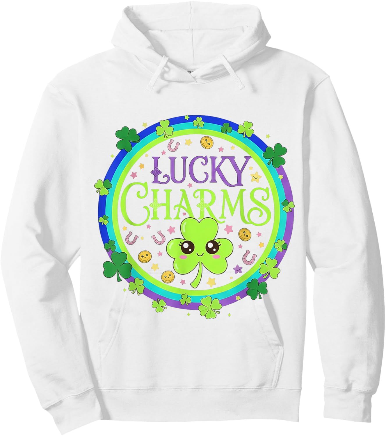Kawaii Lucky Charms Irish Shamrock St Patricks Day Girls Kid Hoodie - Hoodie | White