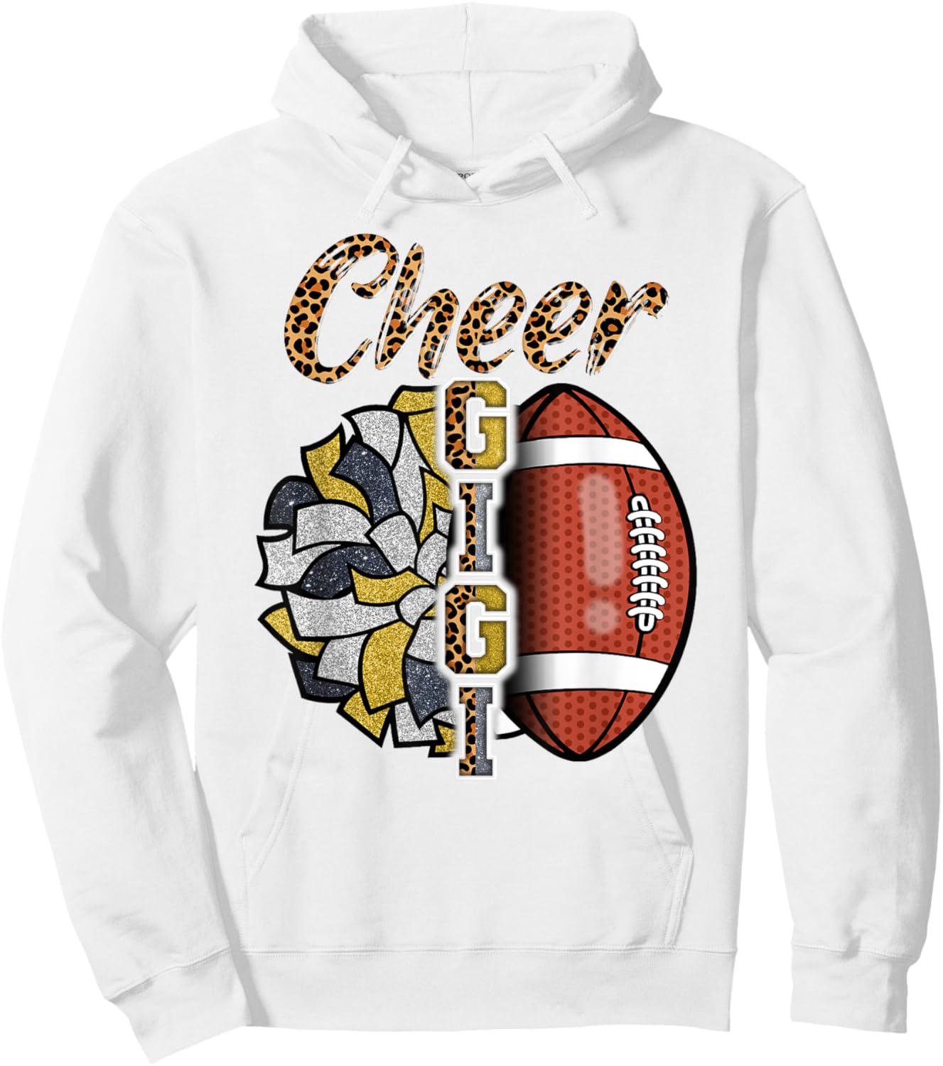 Football Cheer Gigi Grandma Gold Black Pom Pom Leopard Hoodie - Hoodie | White