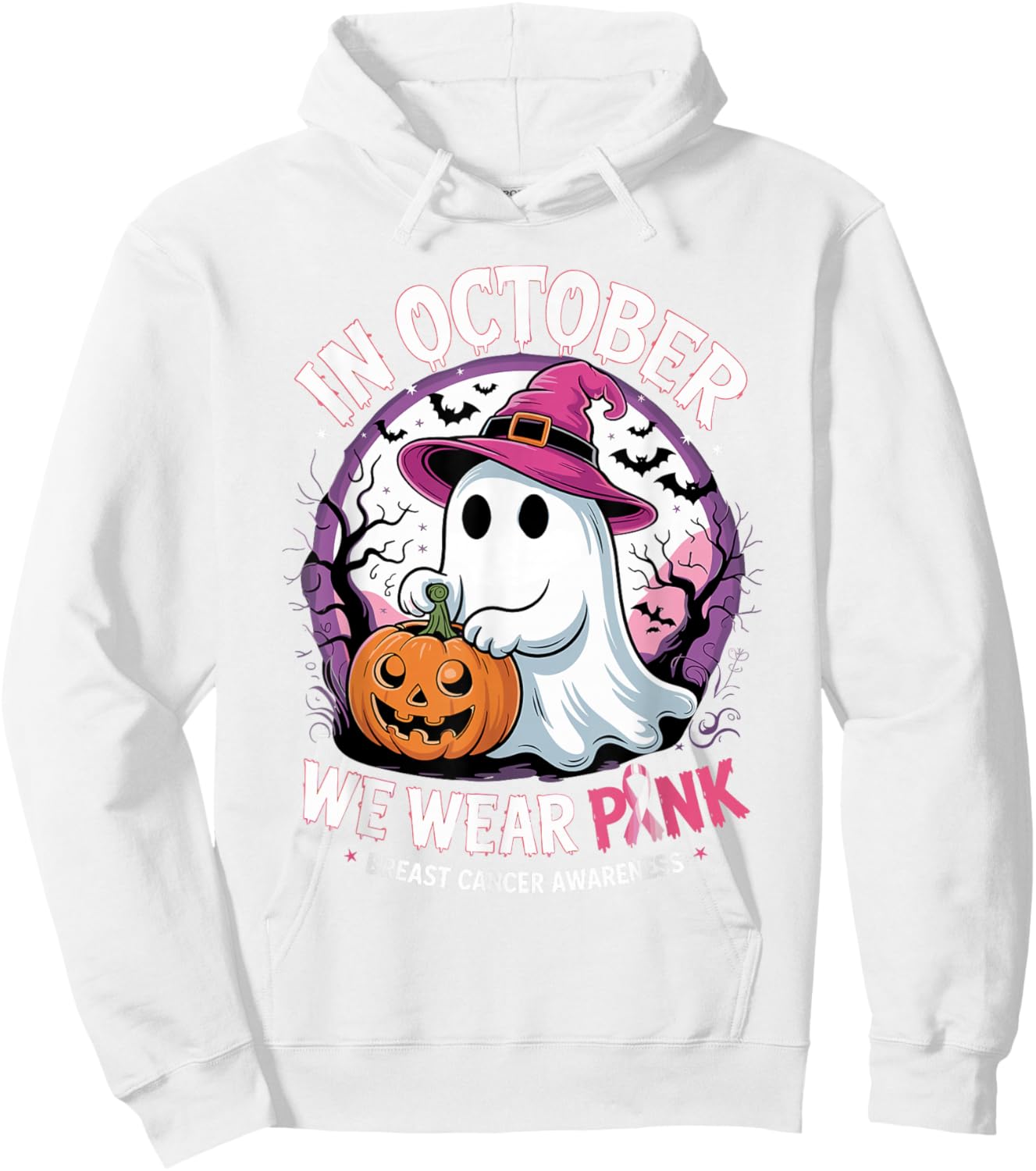 in October We Wear Pink Shirt Ghost Breast Cancer Awareness Hoodie - Hoodie | White