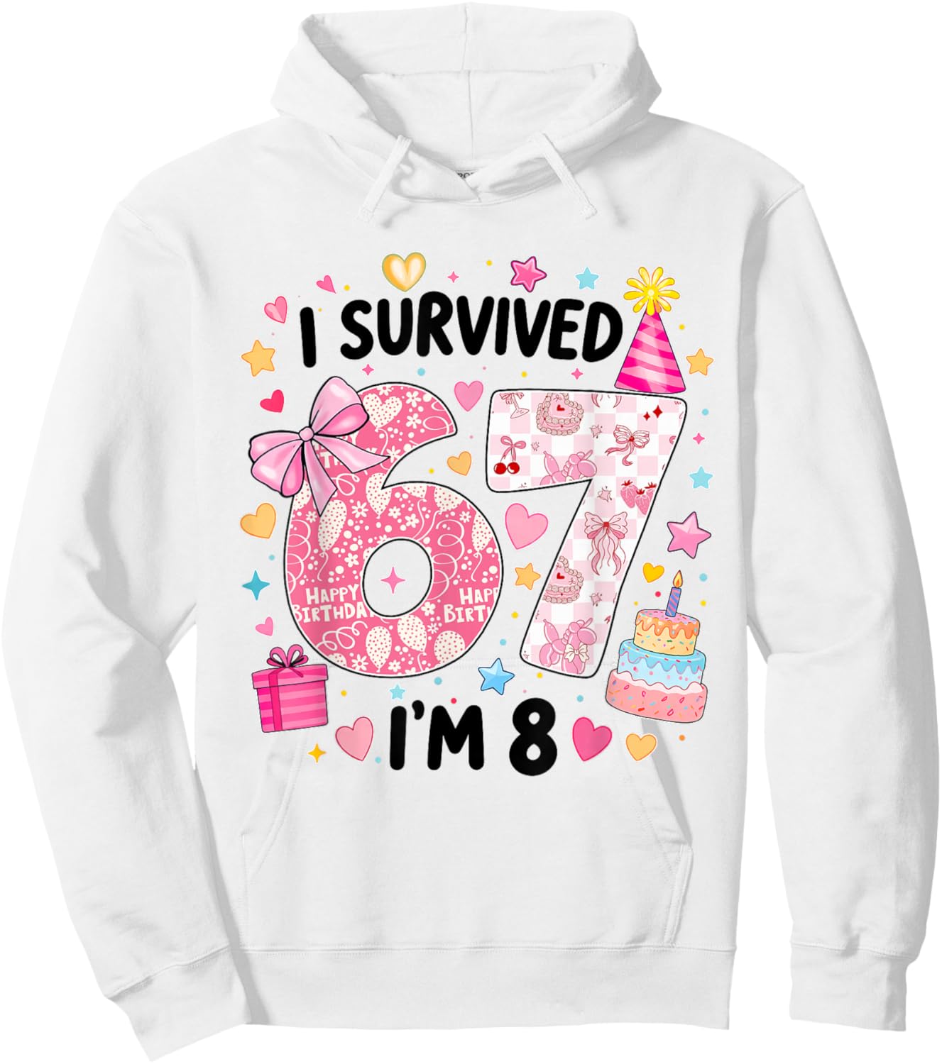 Cute 8 Year Old 8th Birthday Funny Six Seven 67 Meme Girl Hoodie - Hoodie | White