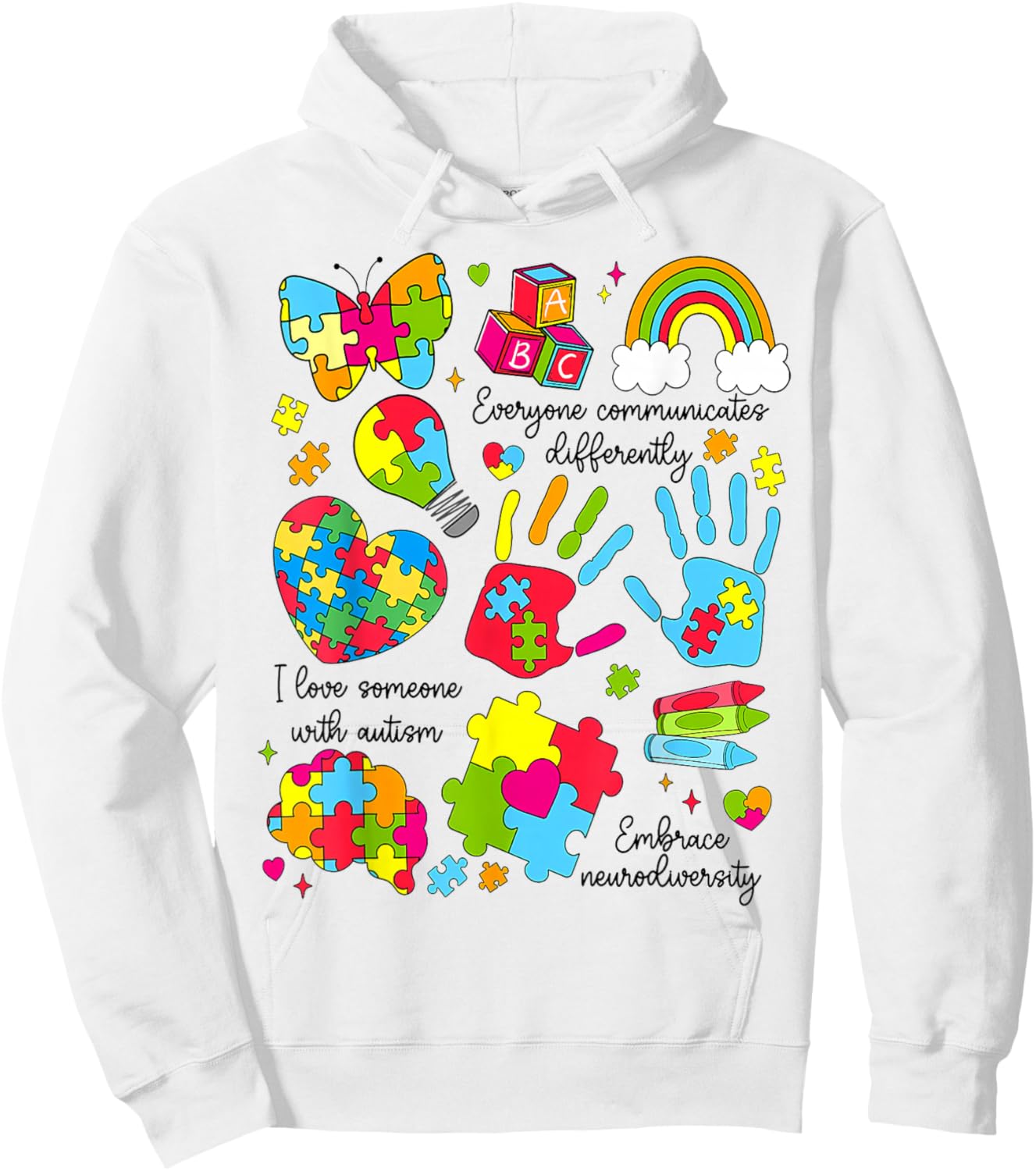 Everyone Communicates Differently Special Education Autism Hoodie - Hoodie | White