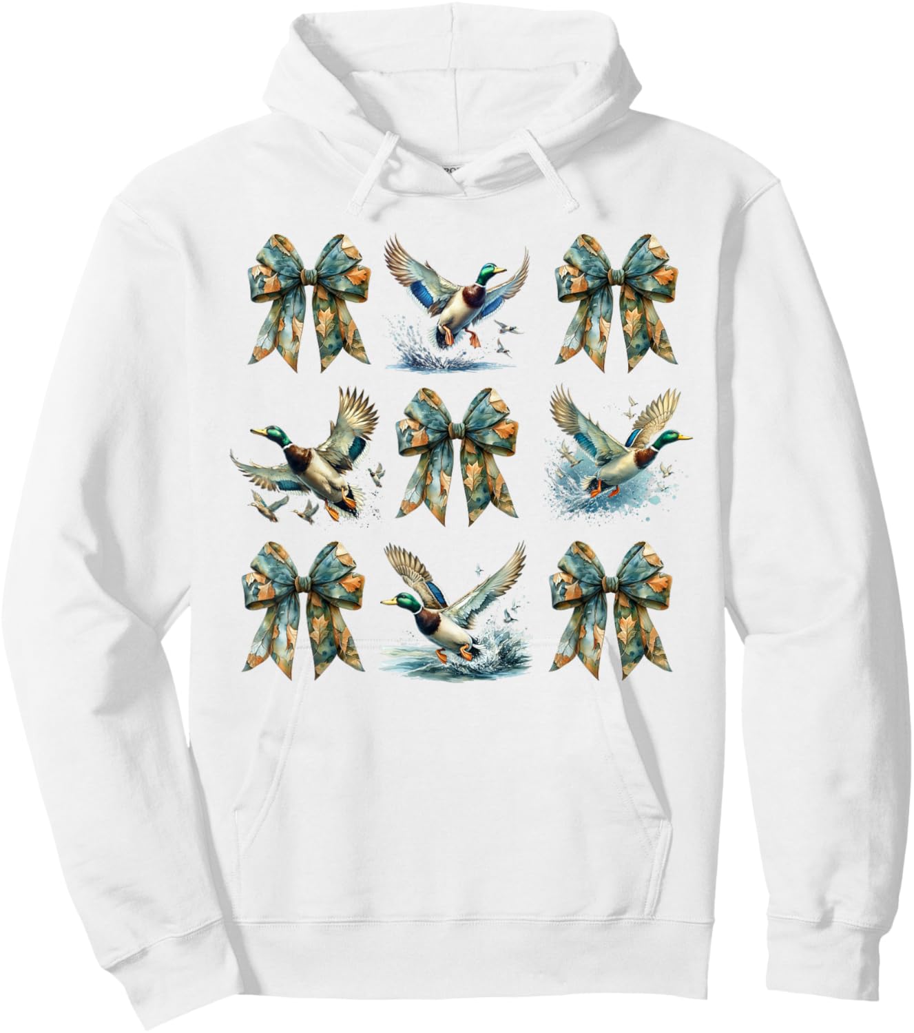 Camouflage Coquette Bow and Mallard Duck Hunting Design Hoodie - Hoodie | White