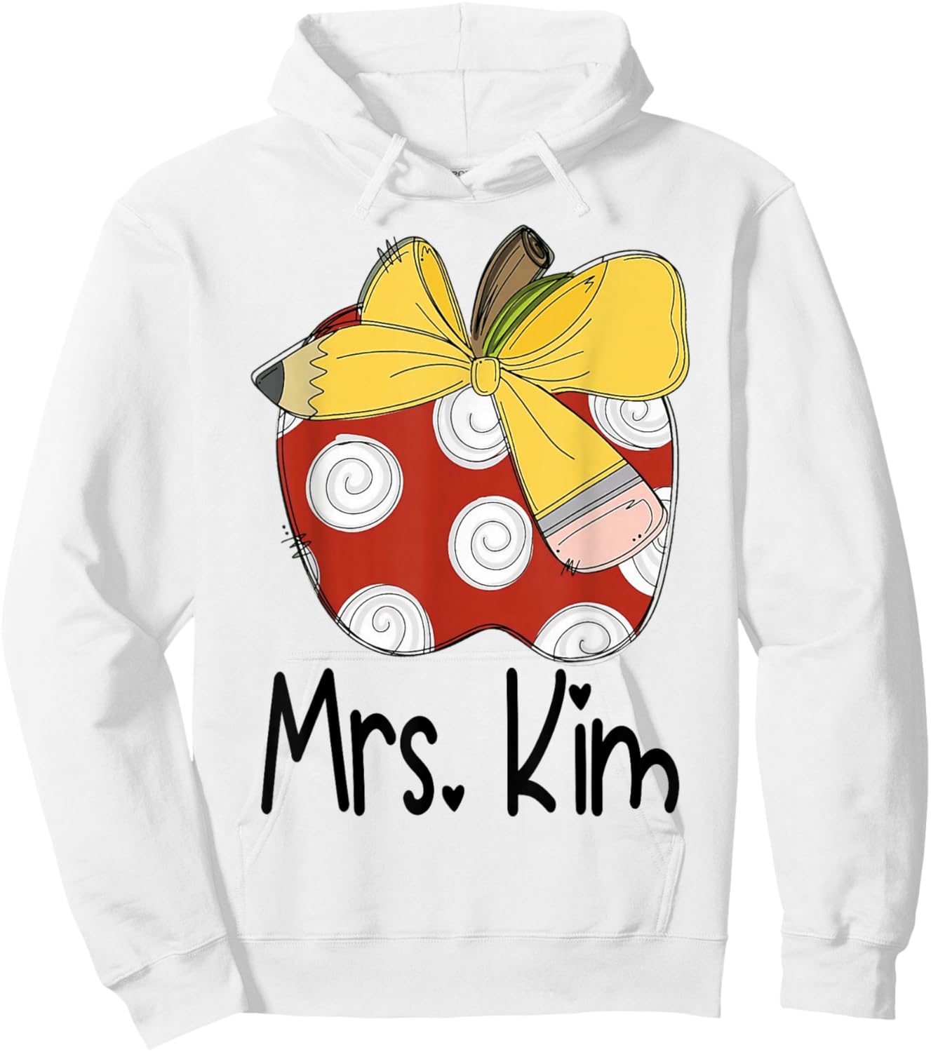 Mrs. Kim Apple Pencil Bow Teacher Graphic Design Hoodie - Hoodie | White