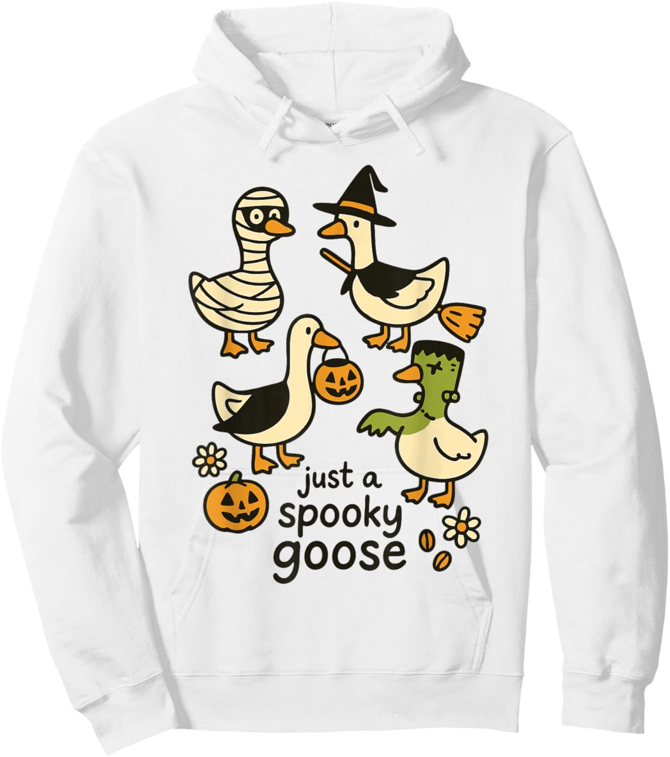 Just A Spooky Goose Funny Halloween Cartoon Hoodie - Hoodie | White