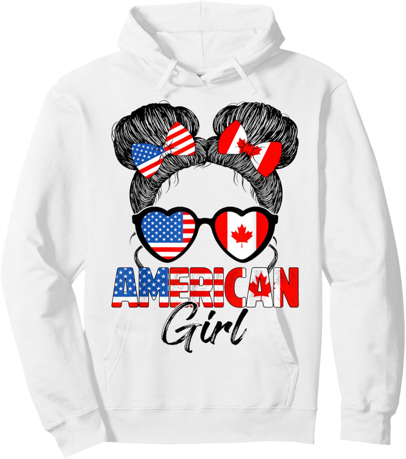 Messy Bun Hair American Canadian Girl Canada Pride Girls Hoodie - Hoodie | White