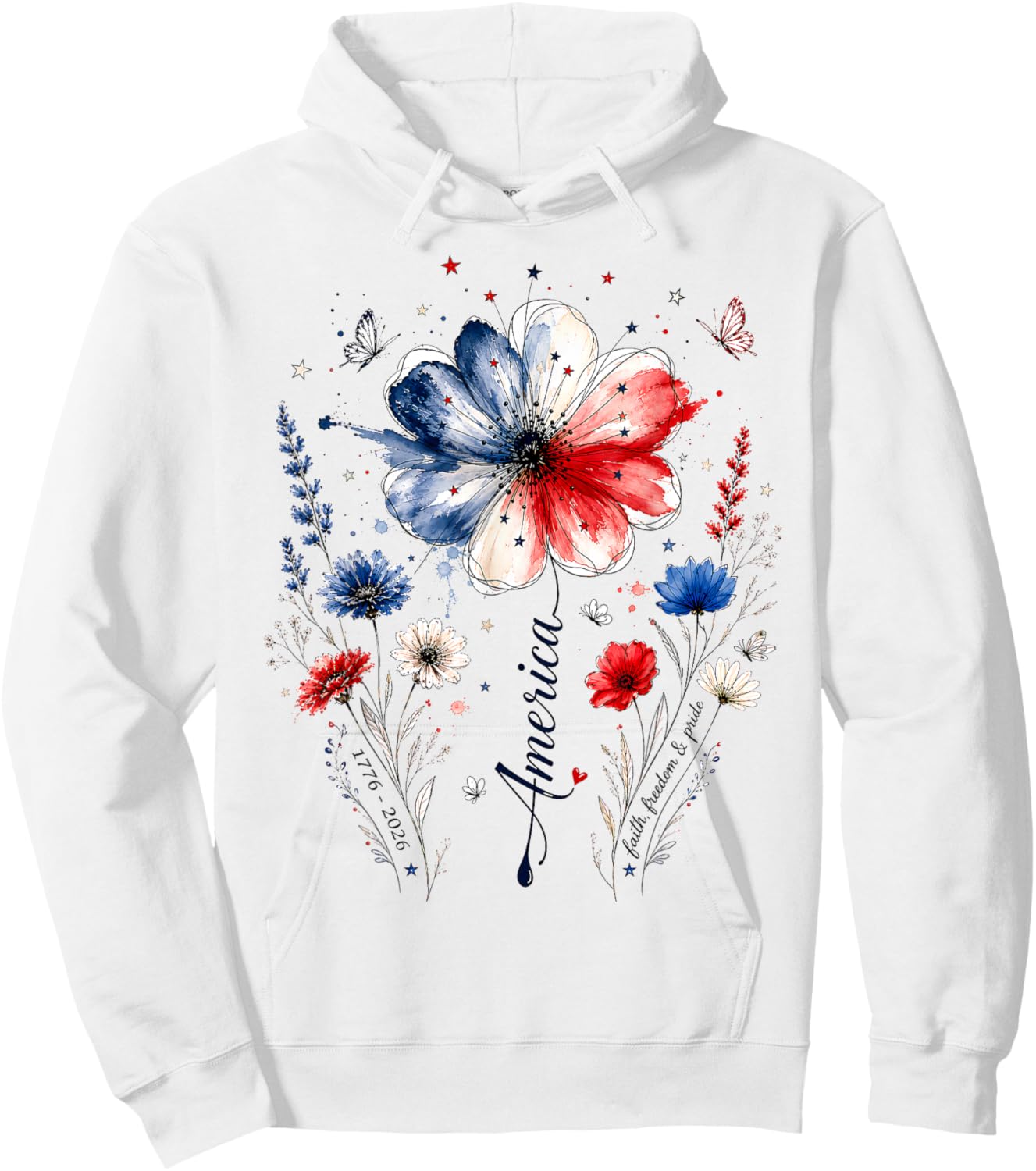 250th Anniversary USA Women Patriotic 4th of July Floral Hoodie - Hoodie | White