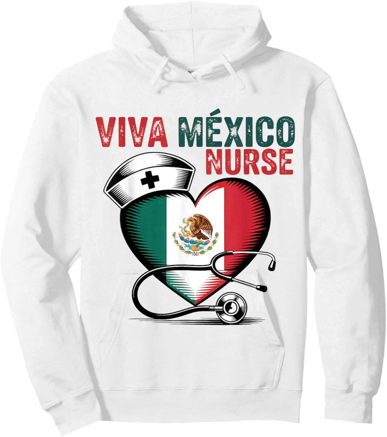 Viva Mexico Nurse Independence Day Mexican Nursing Heart Hoodie - Hoodie | White