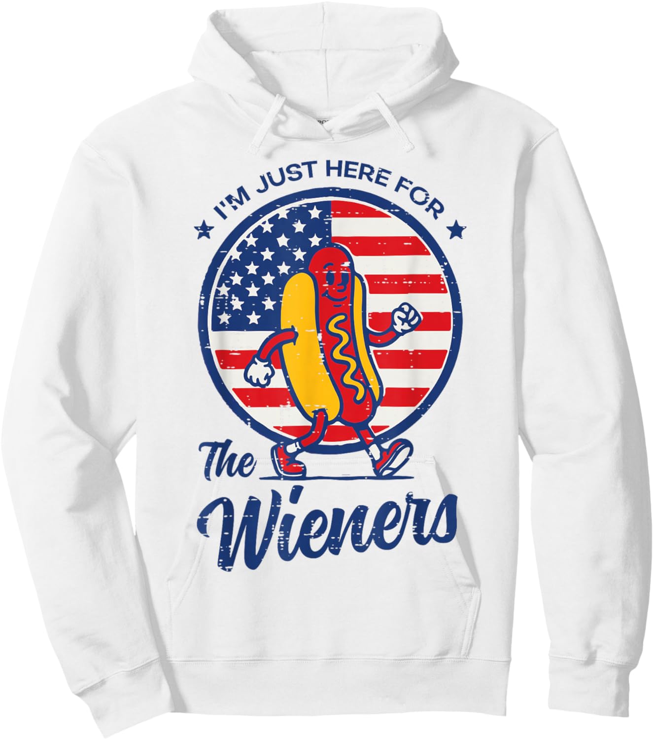 Here for Wieners Hotdog US Flag 4th of July Men Women Kids Hoodie - Hoodie | White
