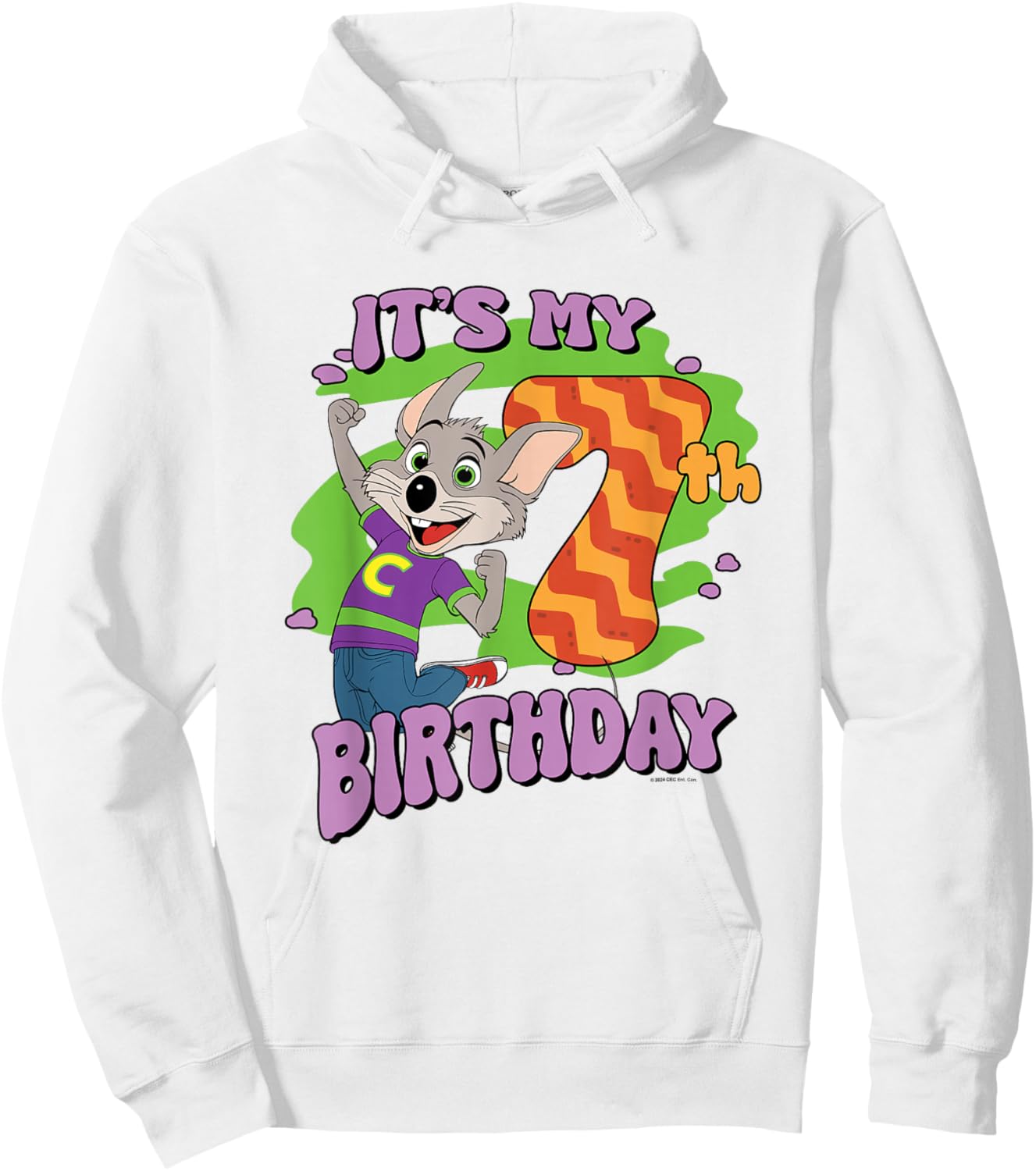 Chuck E. Cheese It's My 7th Birthday Happy Chuck Chest Logo Hoodie - Hoodie | White
