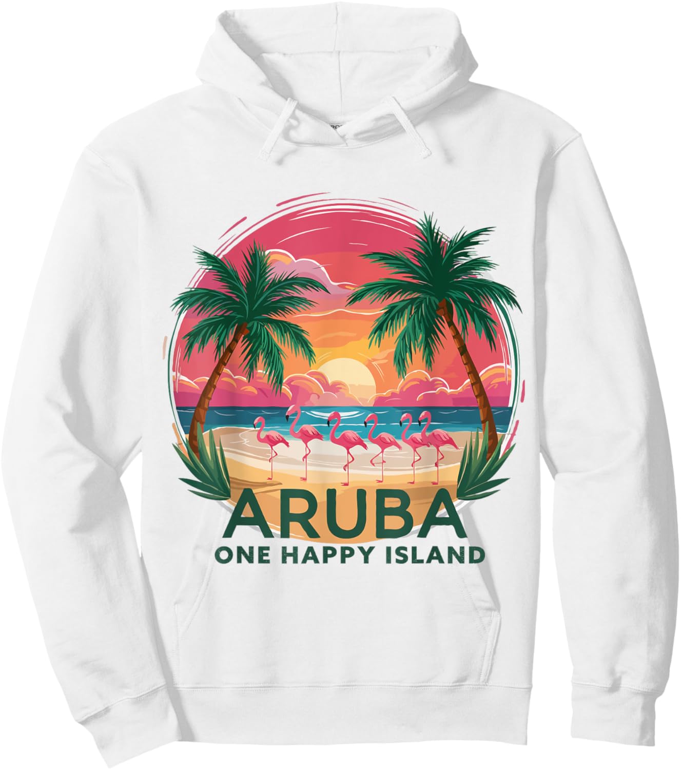 Aruba's One Happy Island beautiful sunset beach Flamingo Hoodie - Hoodie | White