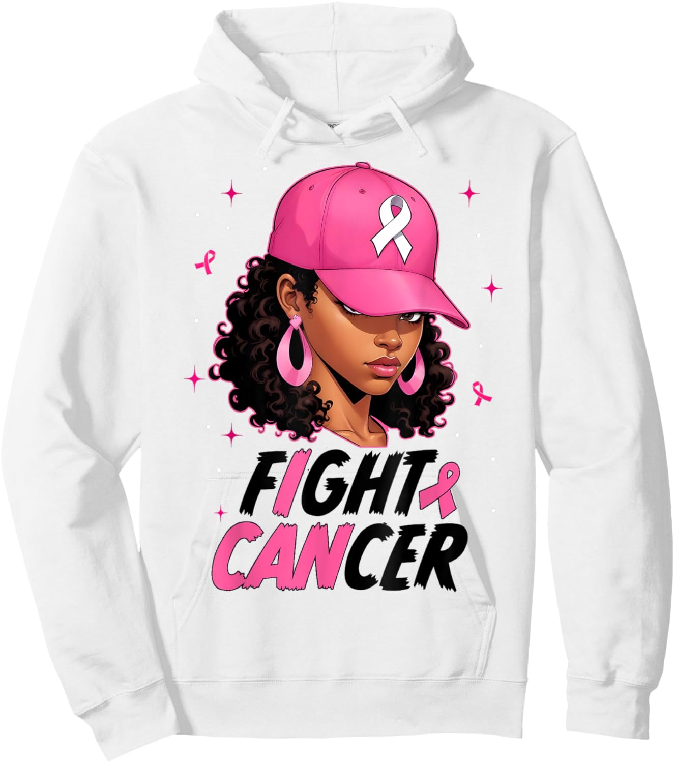 Black Girl Black Woman Breast Cancer Awareness Pink Ribbon Hoodie - Hoodie | White