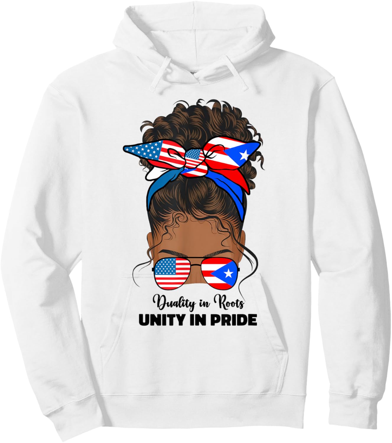 Half American And Puerto Rican Rico Flag Afro Girl Women Hoodie - Hoodie | White