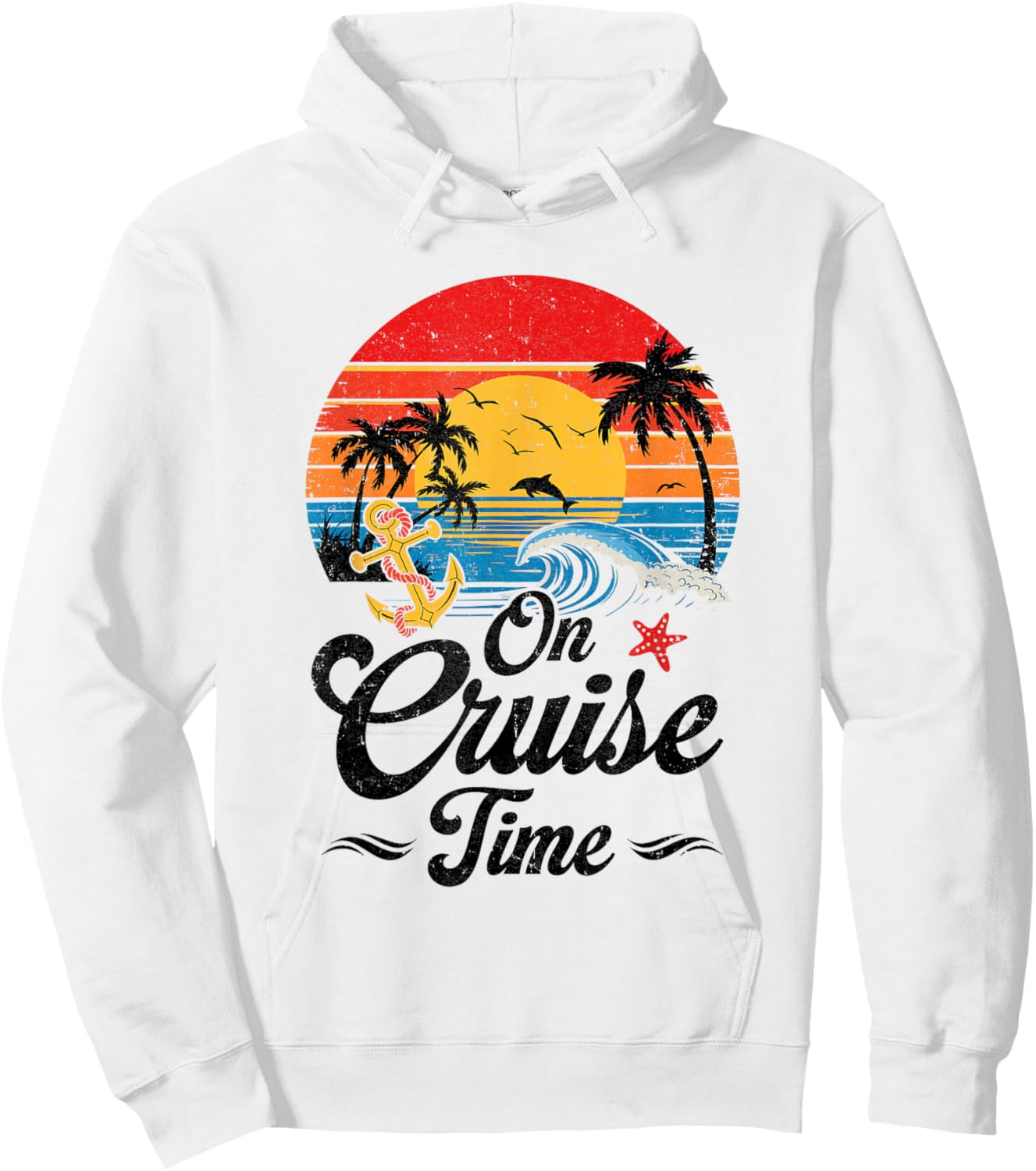On Cruise Time Coconut Tree Graphic Summer Vacation Cruising Hoodie - Hoodie | White