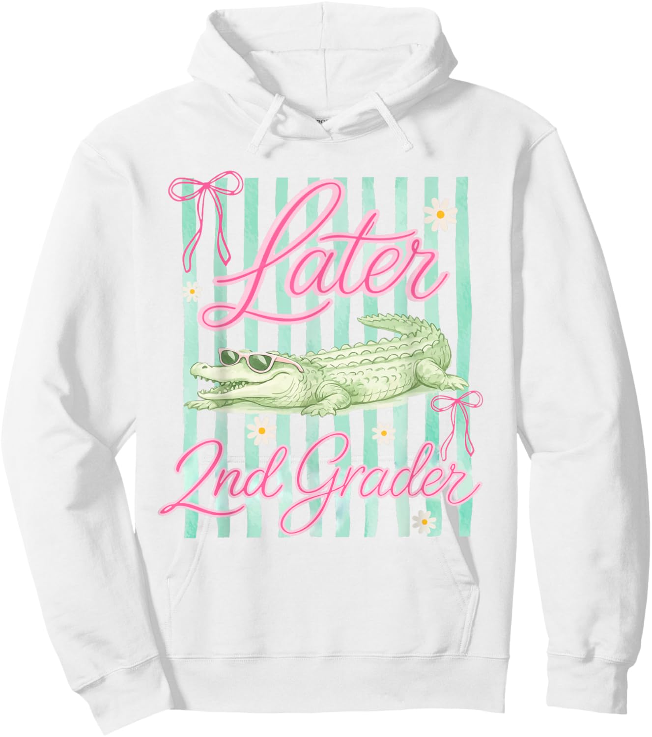 Striped Last Day of School Later 2nd Grader Gator Alligator Hoodie - Hoodie | White