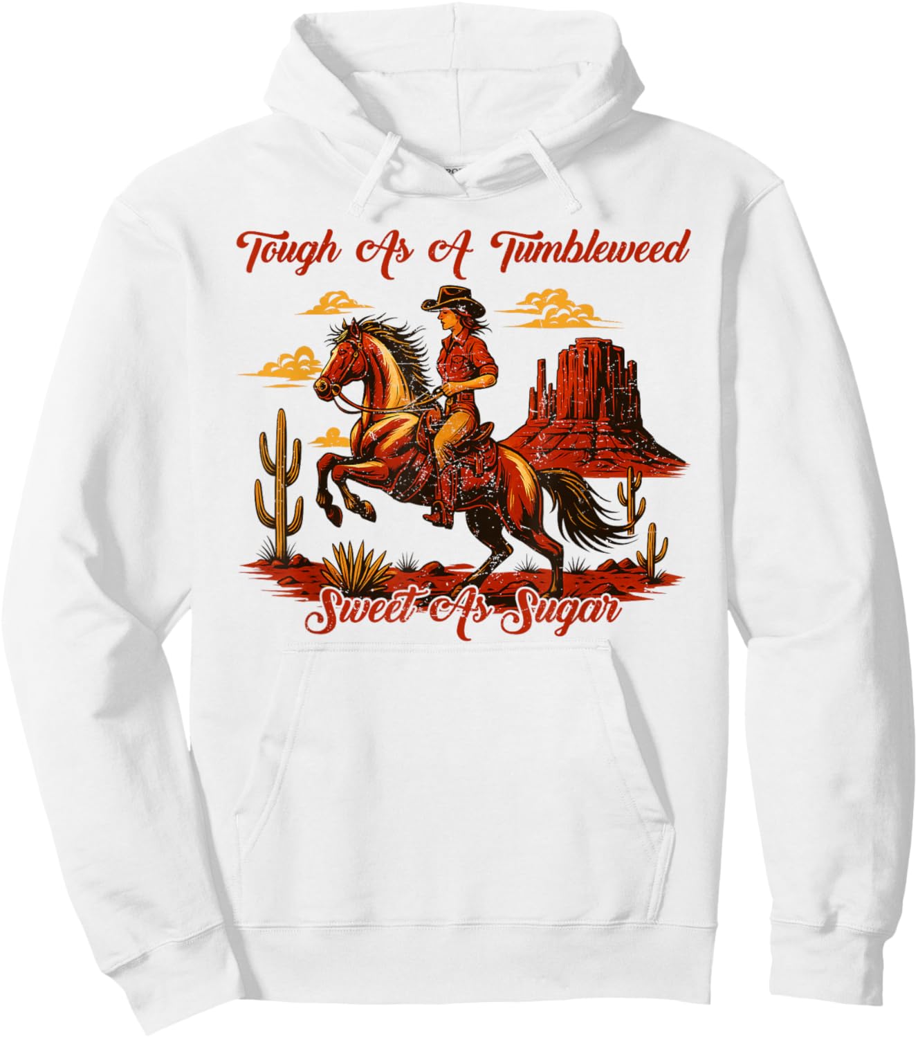 Vintage Tough As A Tumbleweed Sweet As Sugar Retro Western Hoodie - Hoodie | White