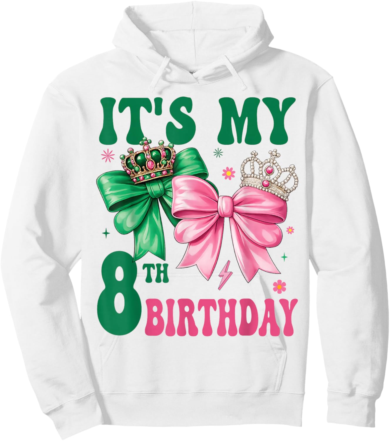 8th Birthday Girl Its My 8th Birthday Pink Coquette Bow Hoodie - Hoodie | White