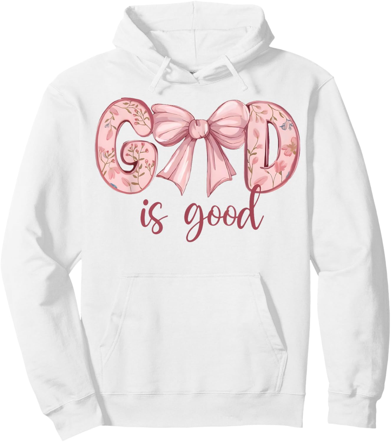 God Is Good Pink Coquette Bow Bible Verse Quote Christian Hoodie - Hoodie | White