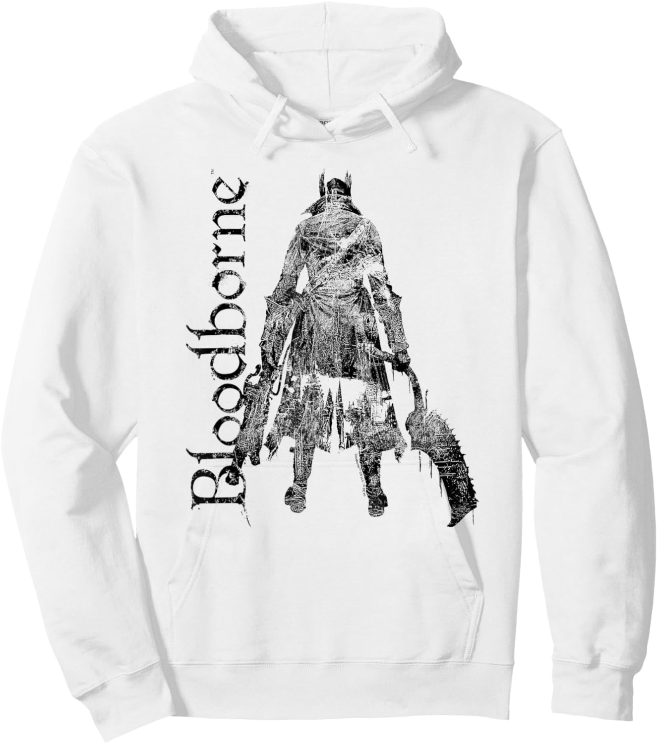 Bloodbourne Hunter Silhouette with Logo Dark Video Game Hoodie - Hoodie | White