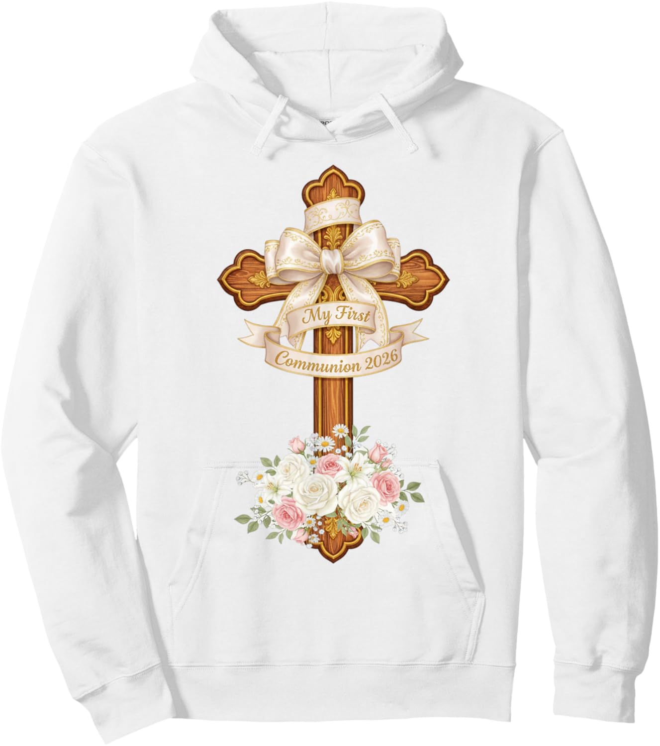 My First Communion 2026 Girls Coquette Bow Eucharist Hoodie - Hoodie | White