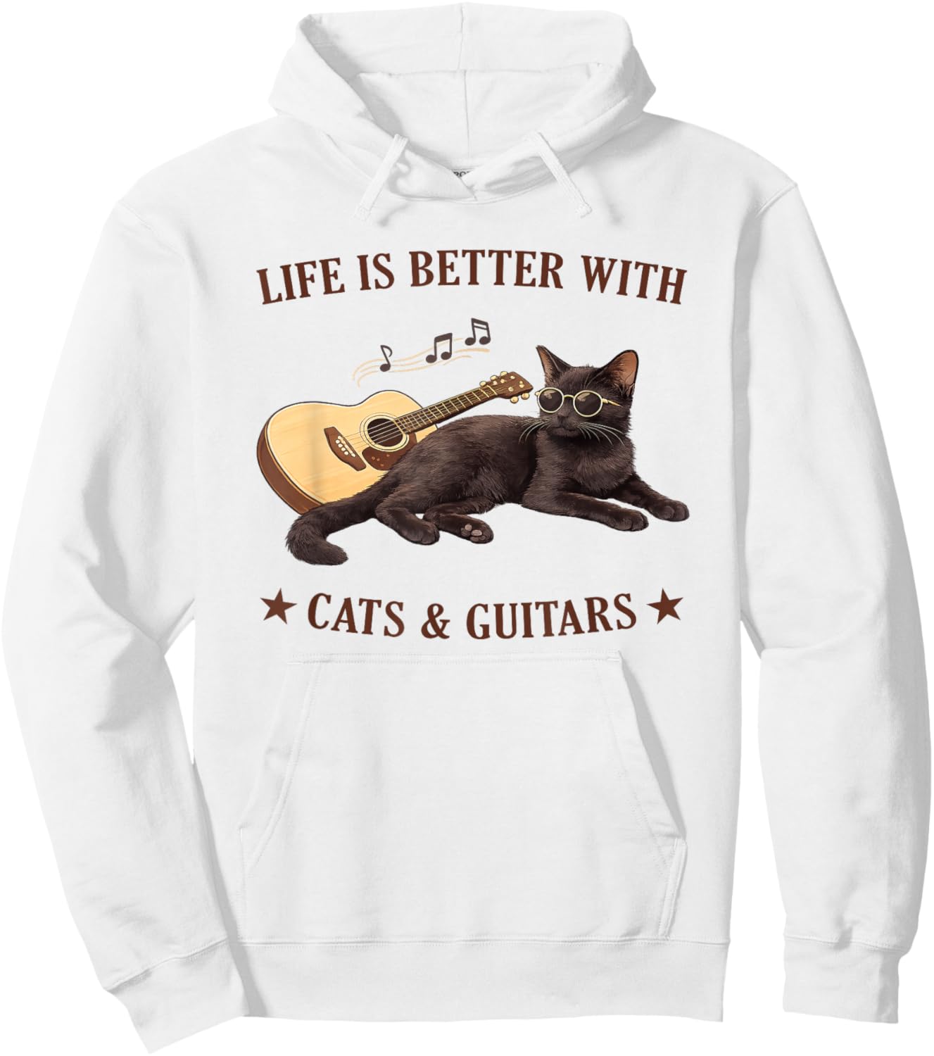 Life is Better with Cats and Guitars Black Cat Guitarist Hoodie - Hoodie | White