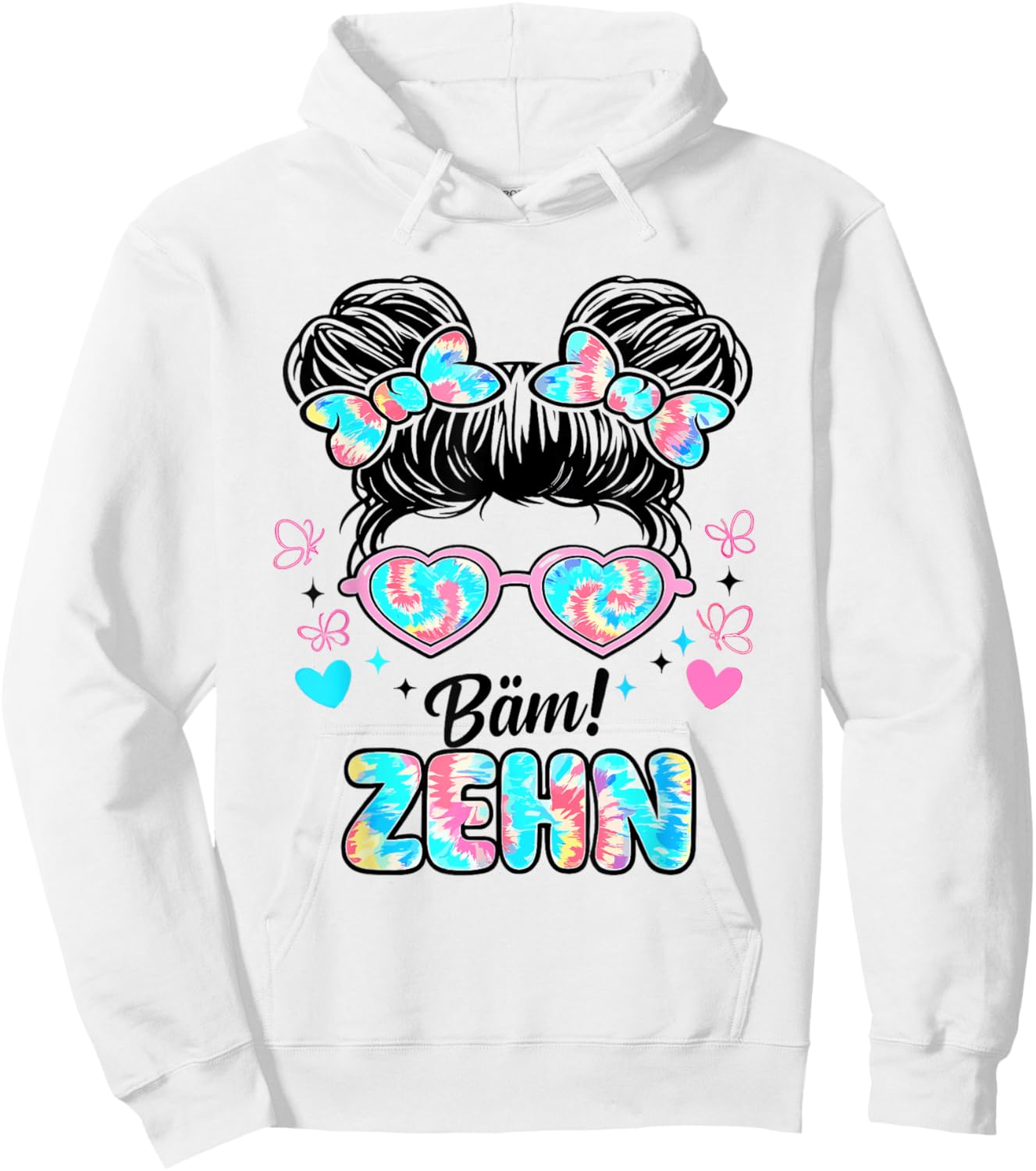 10th Birthday Girl Messy Bun Bäm! 10 Cute Ten Hoodie - Hoodie | White