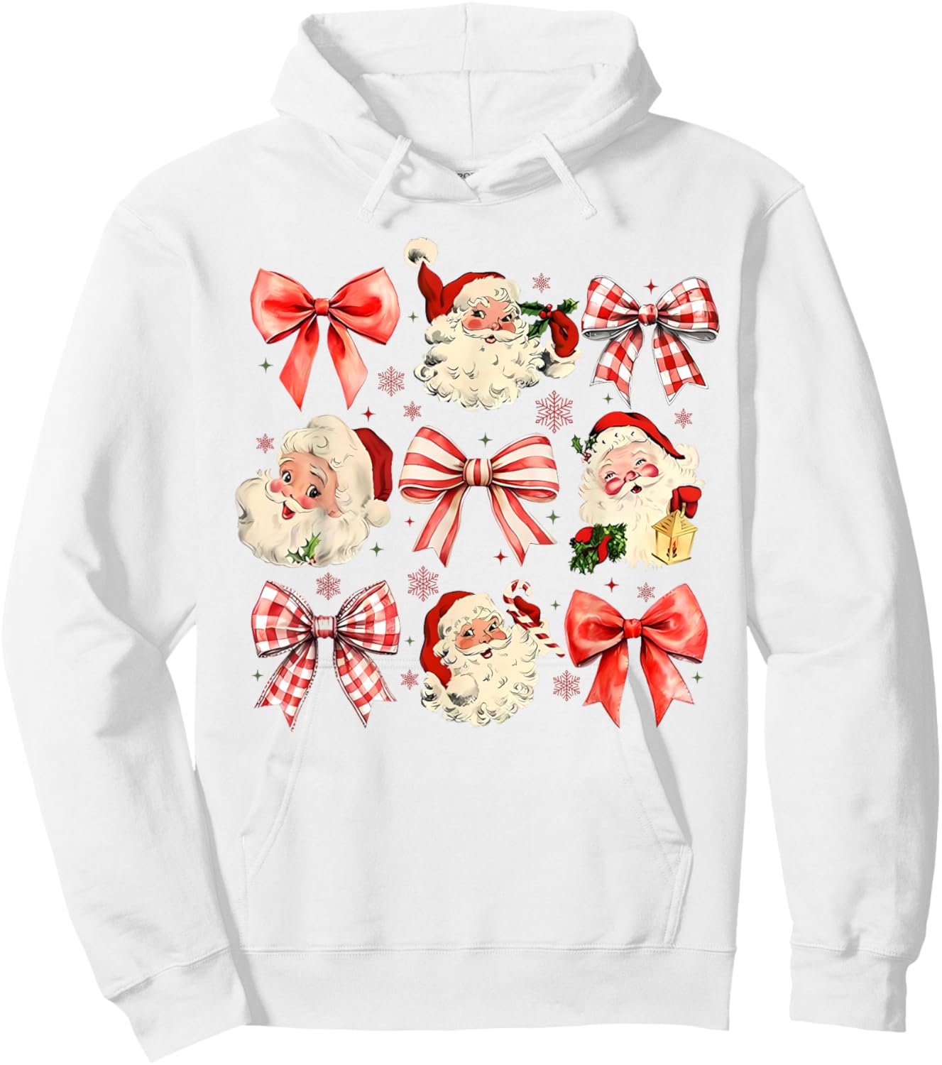 Retro Coquette Santa Red Bows Christmas Girl Hoodie - Hoodie | White