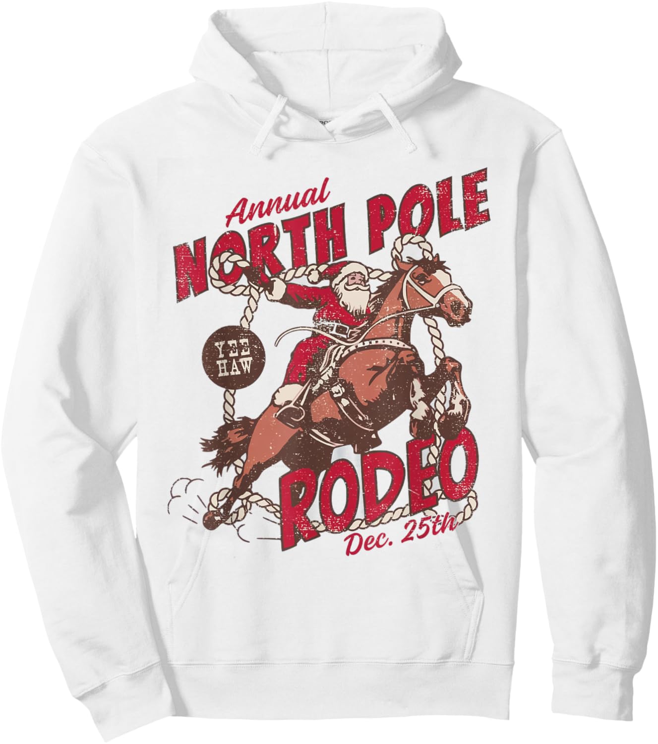 Vintage North Pole Rodeo Cowboy Santa Country Christmas Hoodie - Hoodie | White